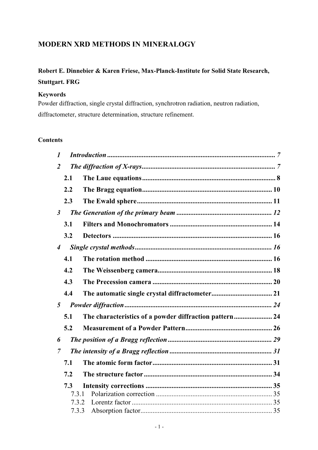 Modern Xrd Methods in Mineralogy