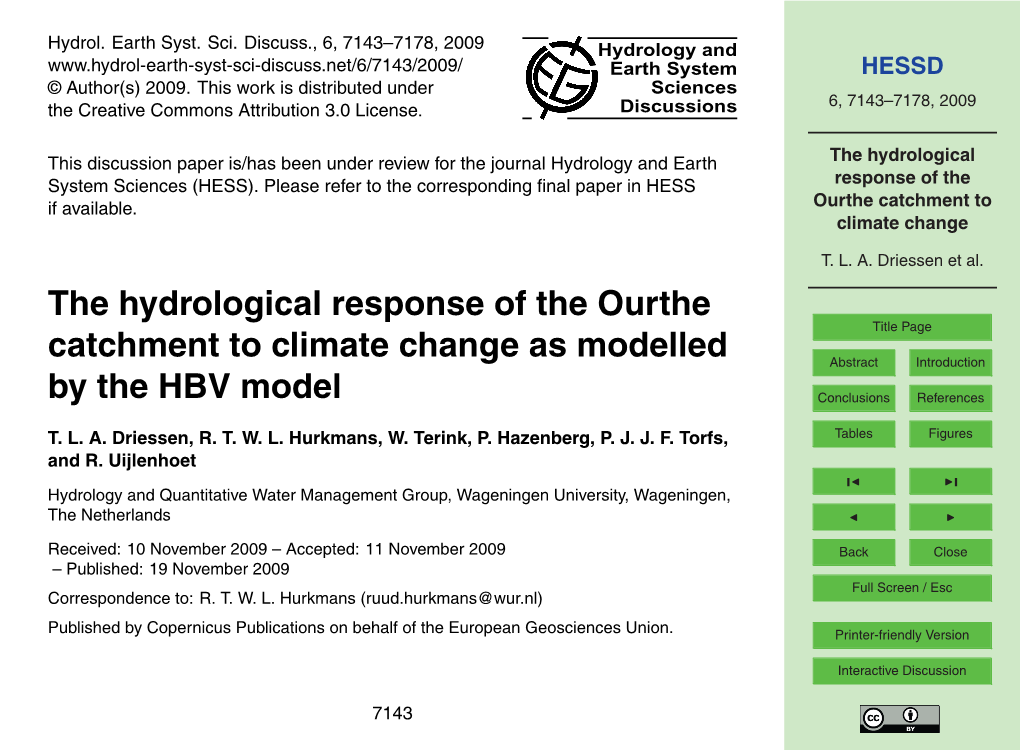 The Hydrological Response of the Ourthe Catchment to Climate Change Table 1