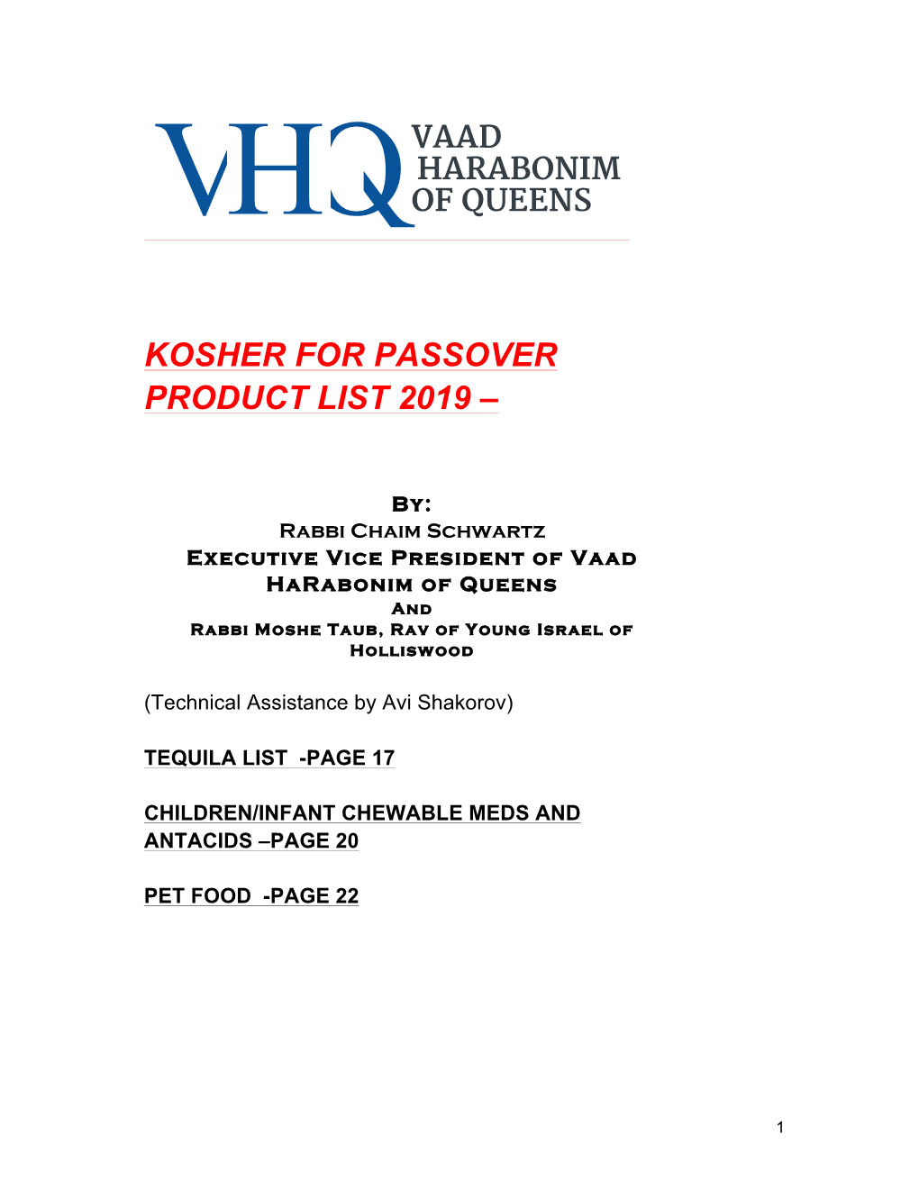 Kosher for Passover Product List 2019 –
