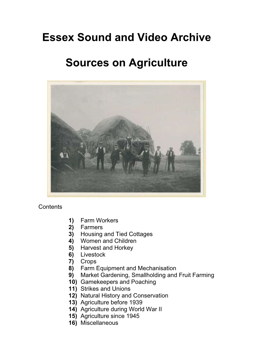 Essex Sound and Video Archive Sources on Agriculture