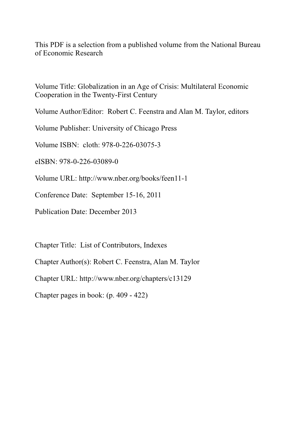 Globalization in an Age of Crisis: Multilateral Economic Cooperation in the Twenty-First Century