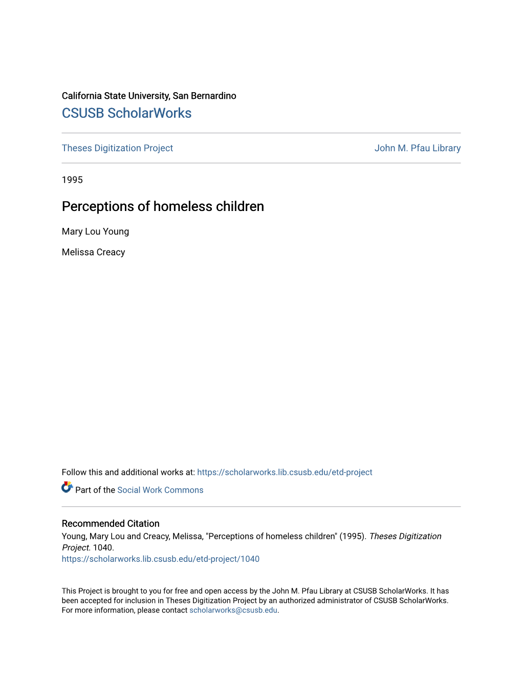 Perceptions of Homeless Children