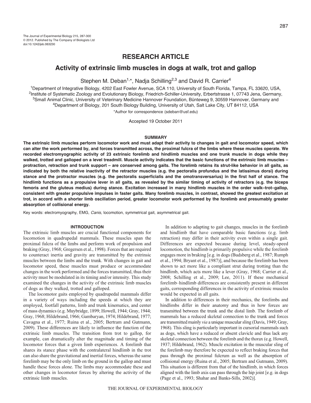 RESEARCH ARTICLE Activity of Extrinsic Limb Muscles in Dogs at Walk, Trot and Gallop