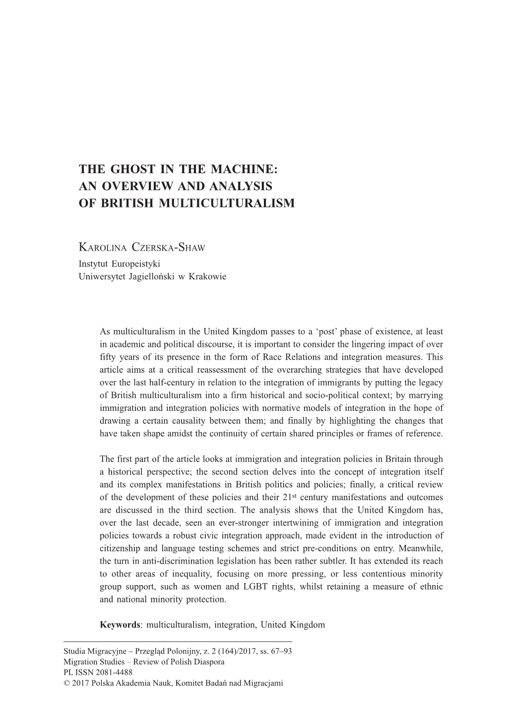 The Ghost in the Machine: an Overview and Analysis of British Multiculturalism