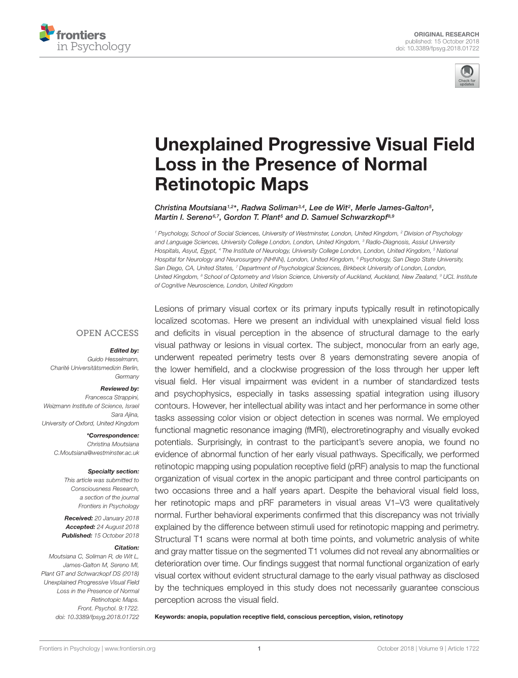 Unexplained Progressive Visual Field Loss in the Presence of Normal Retinotopic Maps