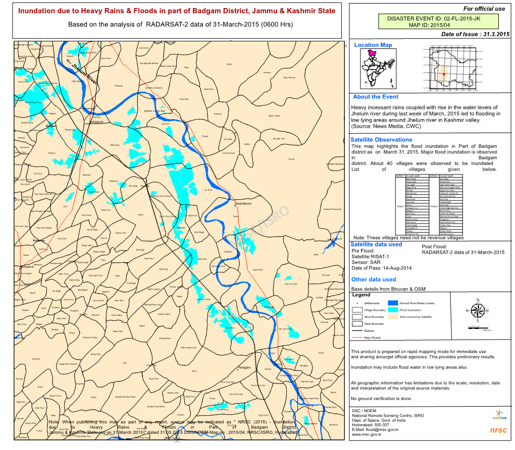 Inundation Due to Heavy Rains & Floods in Part of Badgam District