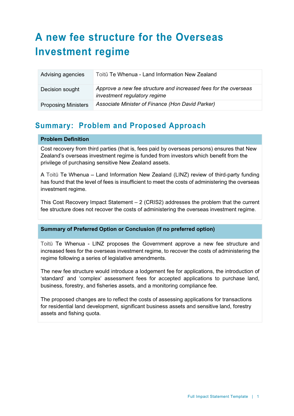 Regulatory Impact Assessment