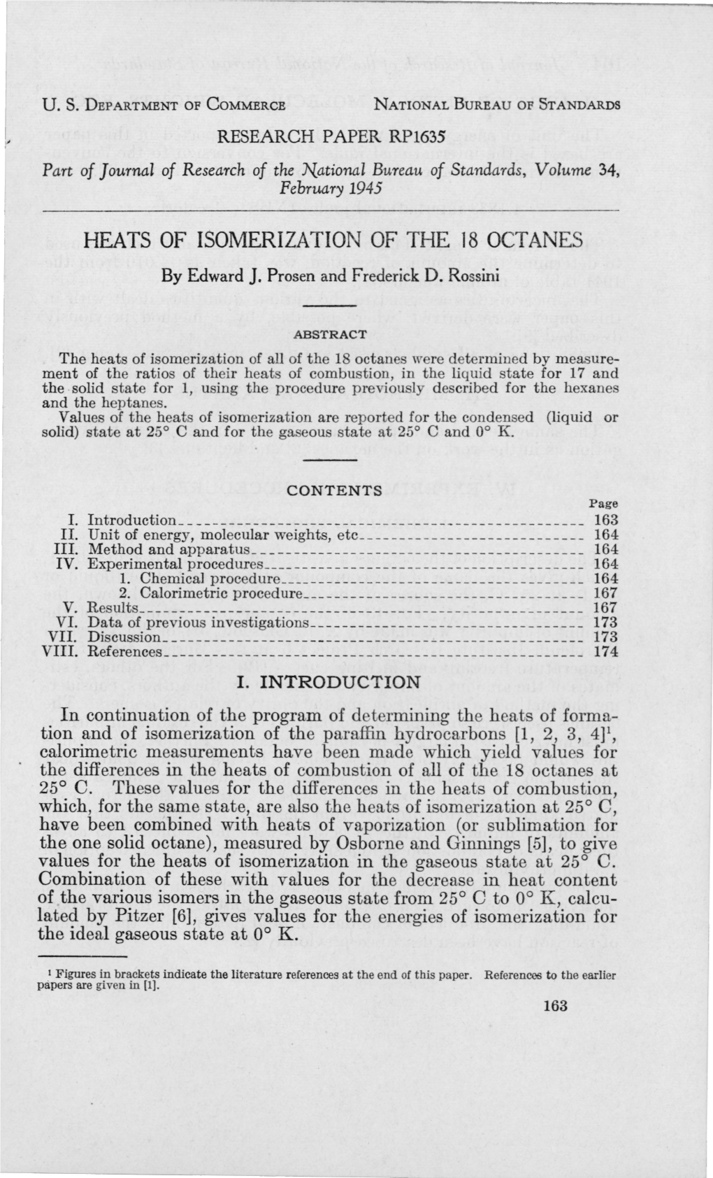 HEATS of ISOMERIZATION of the 18 OCTANES by Edward J