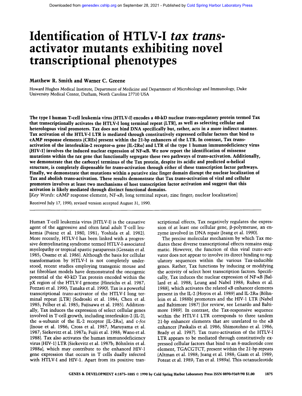 Identification of HTLV-I Tax Trans- Activator Mutants Exhibiting Novel Transcriptional Phenotypes