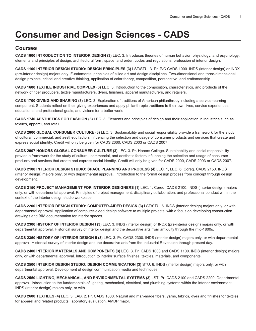 Consumer and Design Sciences - CADS 1