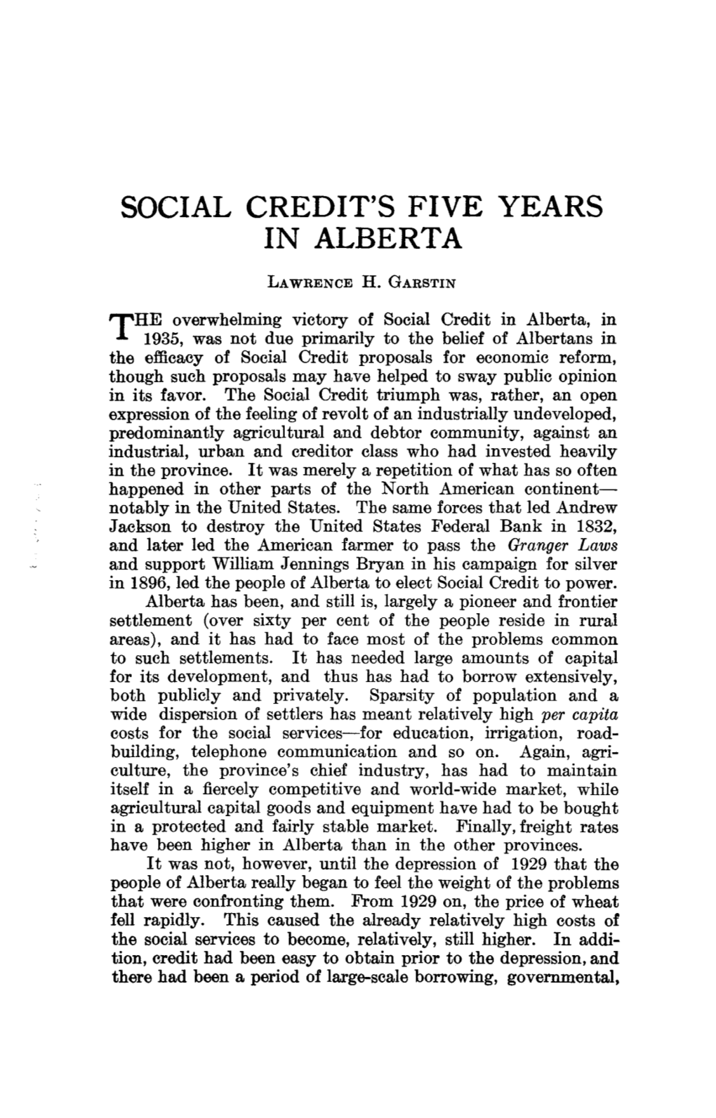 Social Credit's Five Years in Alberta