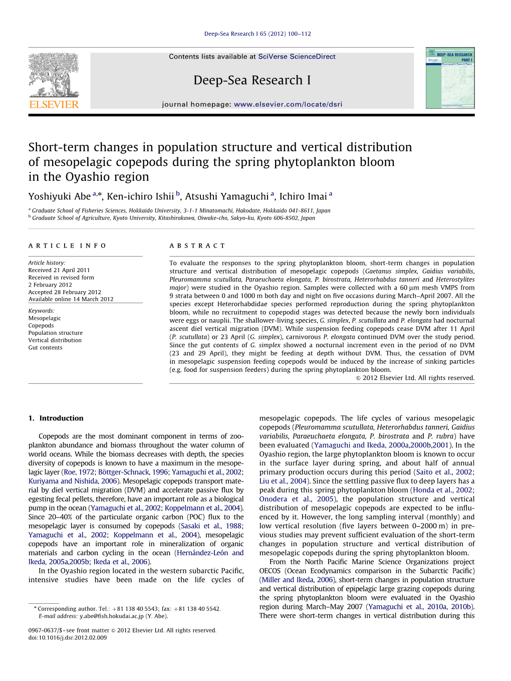 Short-Term Changes in Population Structure and Vertical Distribution of Mesopelagic Copepods During the Spring Phytoplankton Bloom in the Oyashio Region