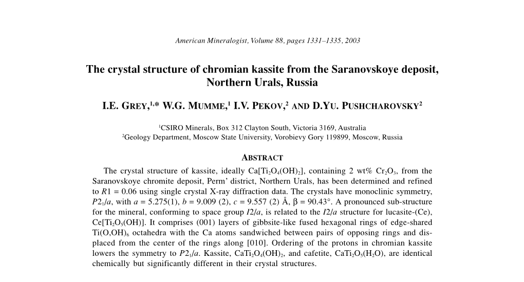 The Crystal Structure of Chromian Kassite from the Saranovskoye Deposit, Northern Urals, Russia