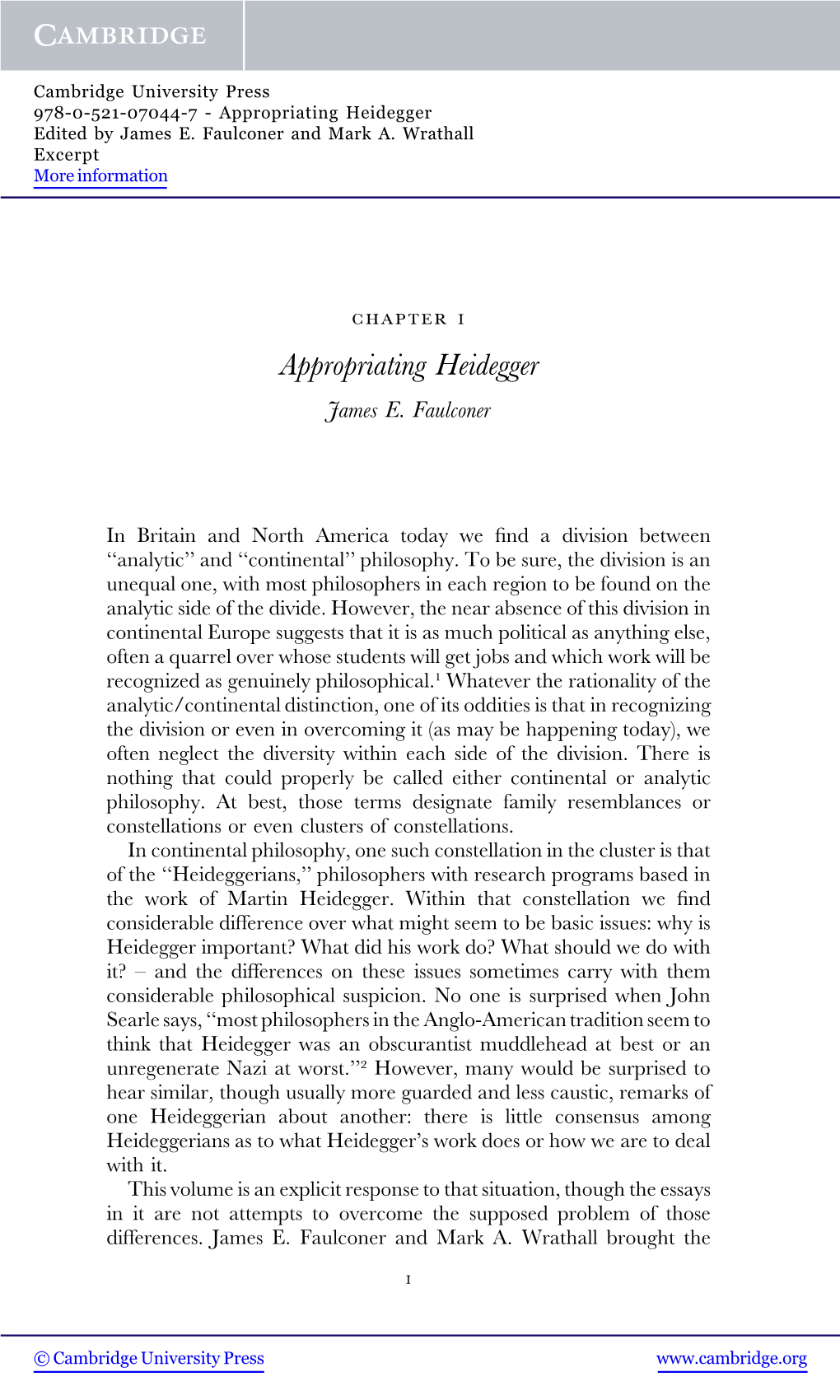 Appropriating Heidegger Edited by James E