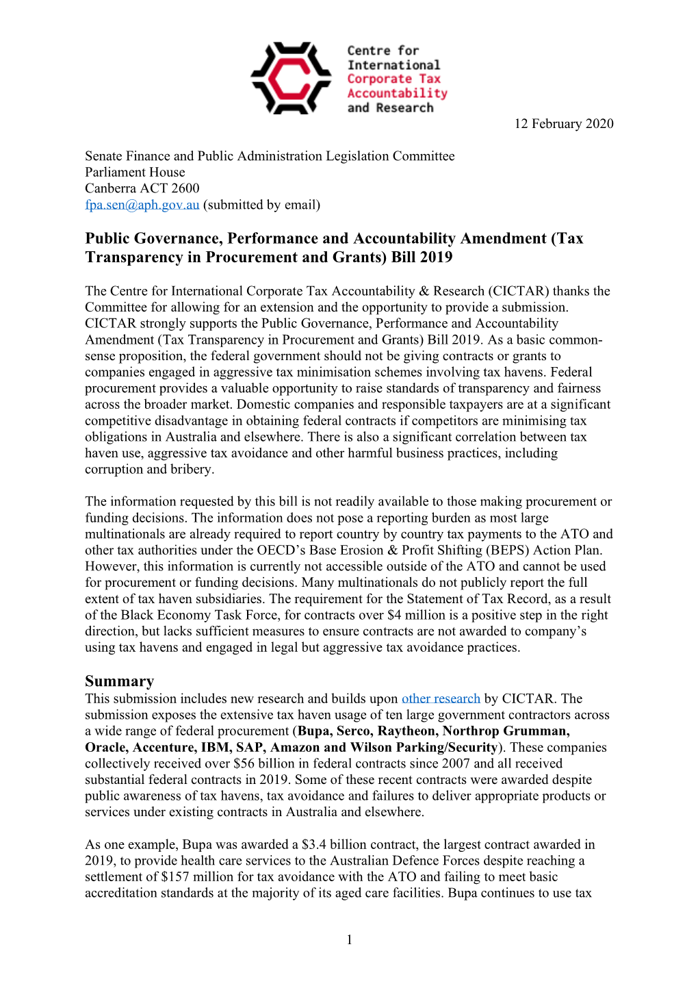 (Tax Transparency in Procurement and Grants) Bill 2019 Summary