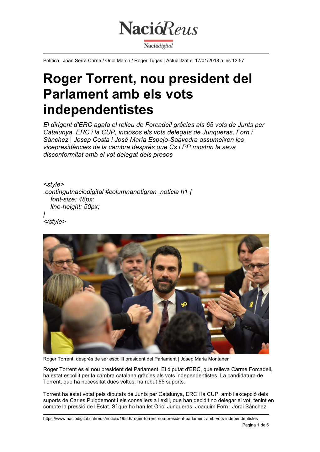 Roger Torrent, Nou President Del Parlament Amb Els