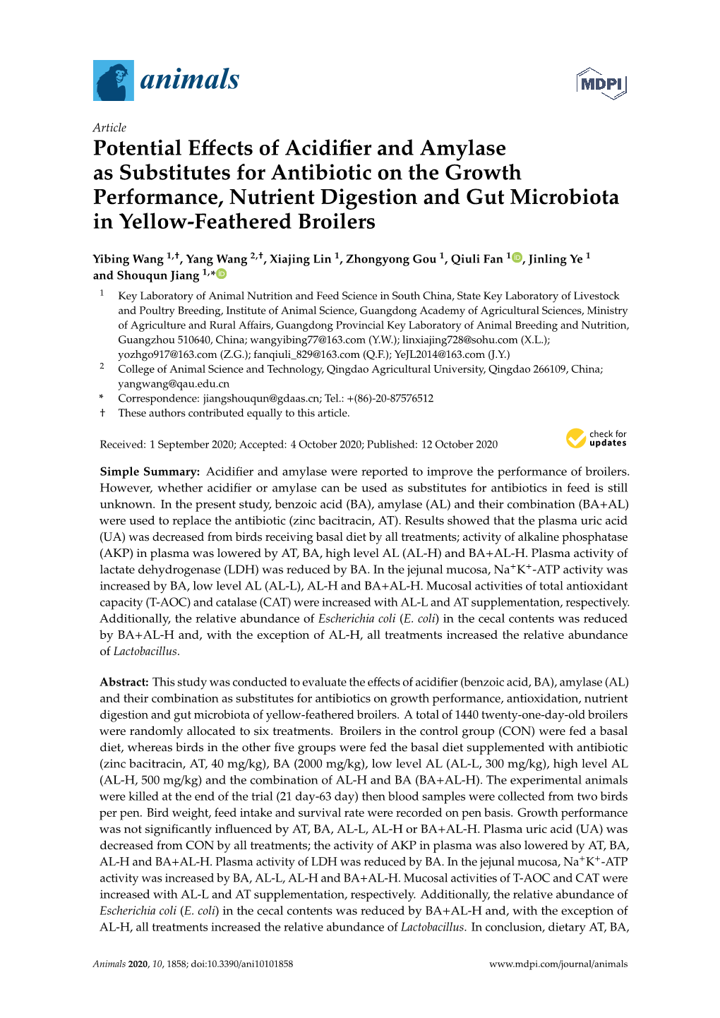 Potential Effects of Acidifier and Amylase As Substitutes For