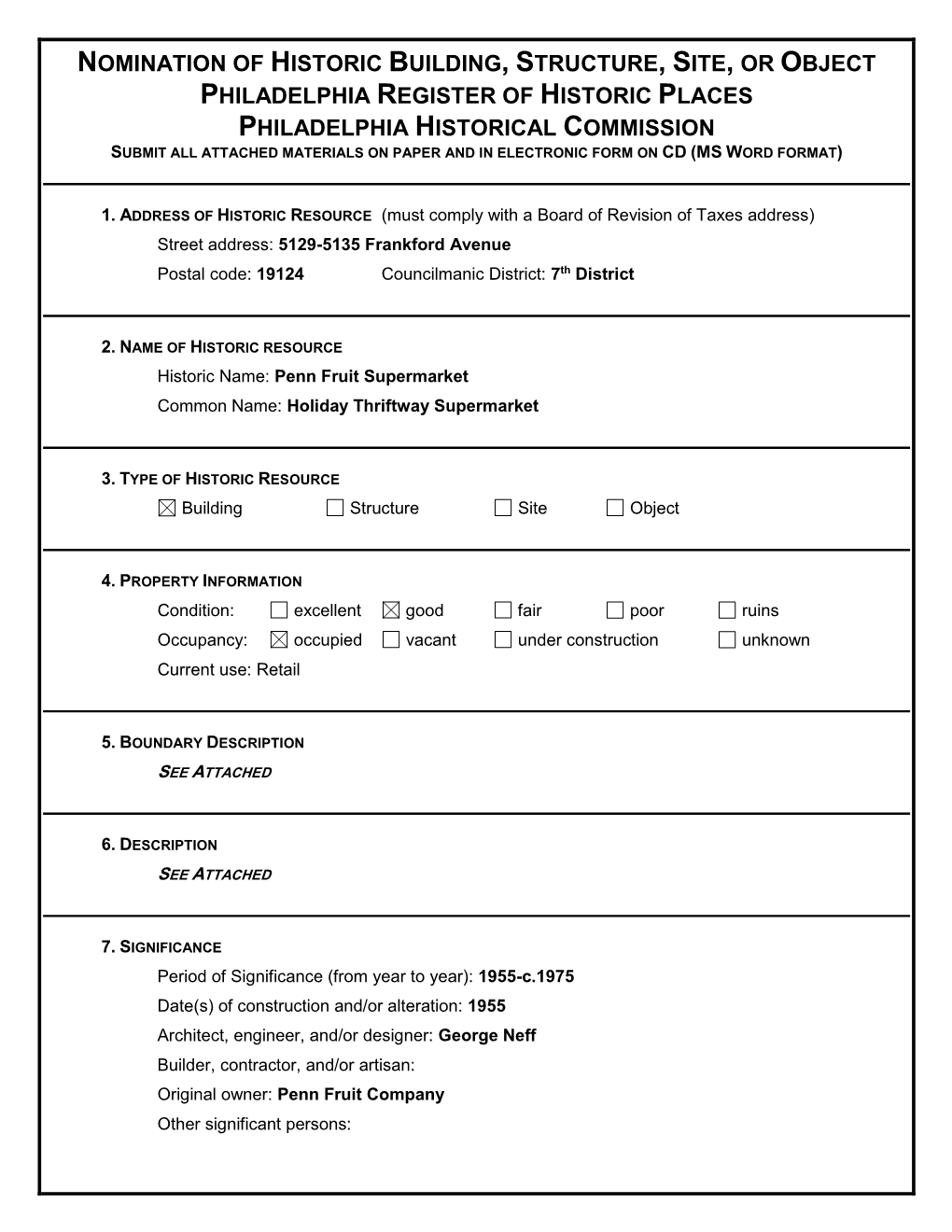 Philadelphia Historical Commission Submit All Attached Materials on Paper and in Electronic Form on Cd (Ms Word Format)