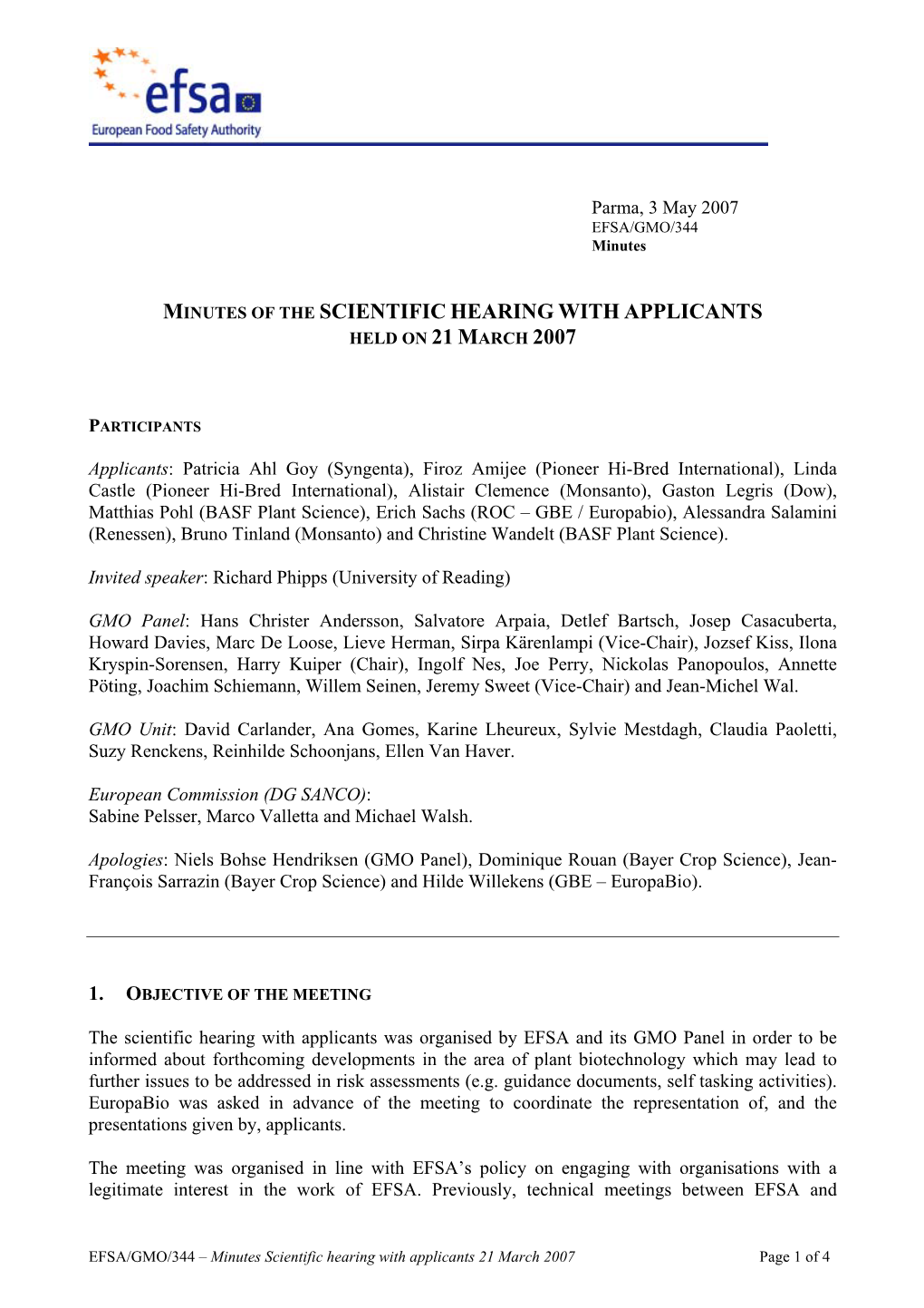 Minutes of the Scientific Hearing with Applicants Held on 21 March 2007