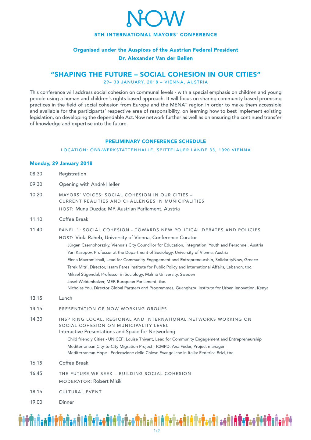 “Shaping the Future – Social Cohesion in Our Cities” 29– 30 January, 2018 – Vienna, Austria