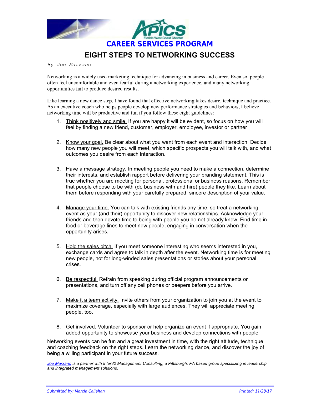 Eight Steps To Networking Success