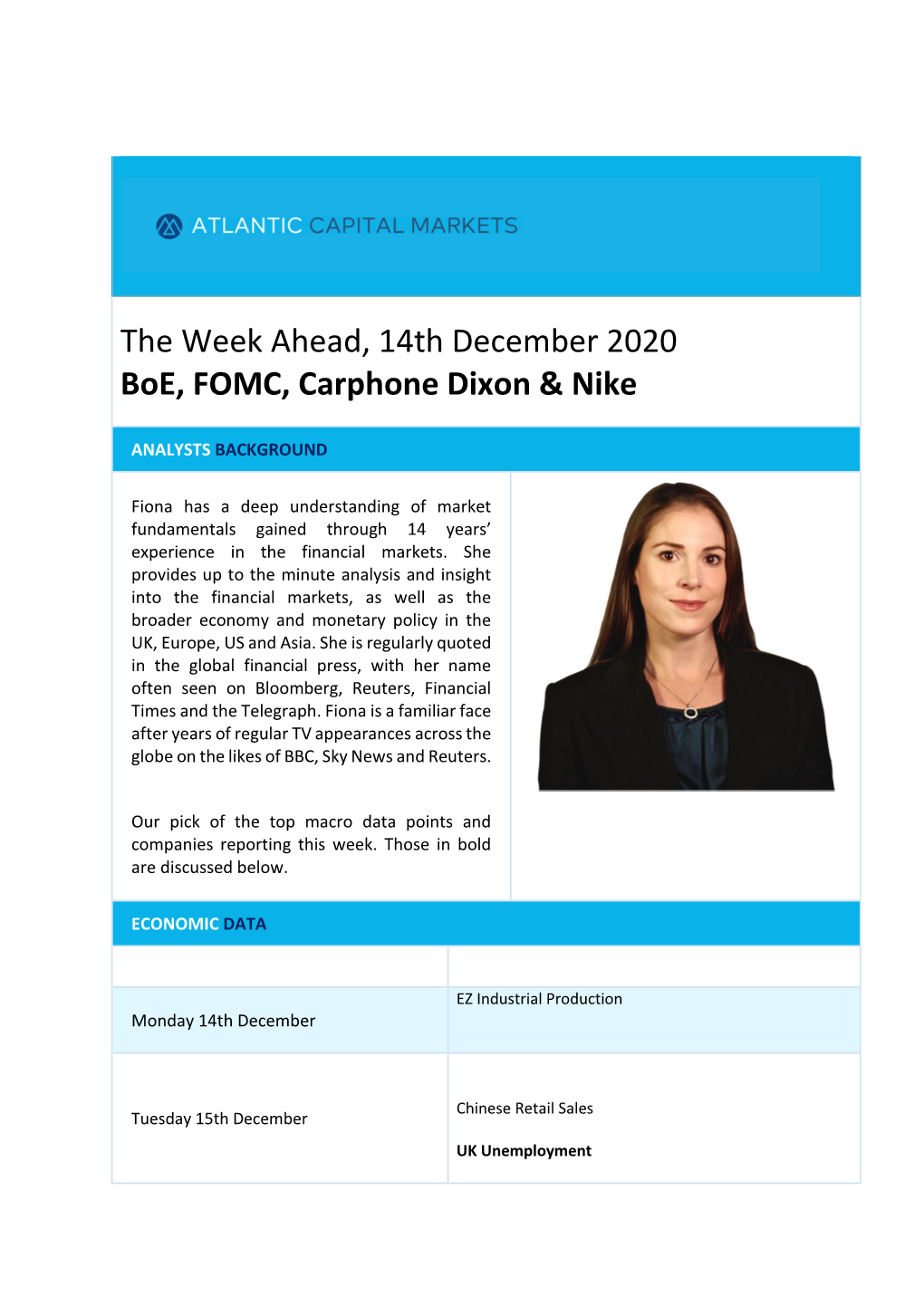 The Week Ahead, 14Th December 2020 Boe, FOMC, Carphone Dixon & Nike