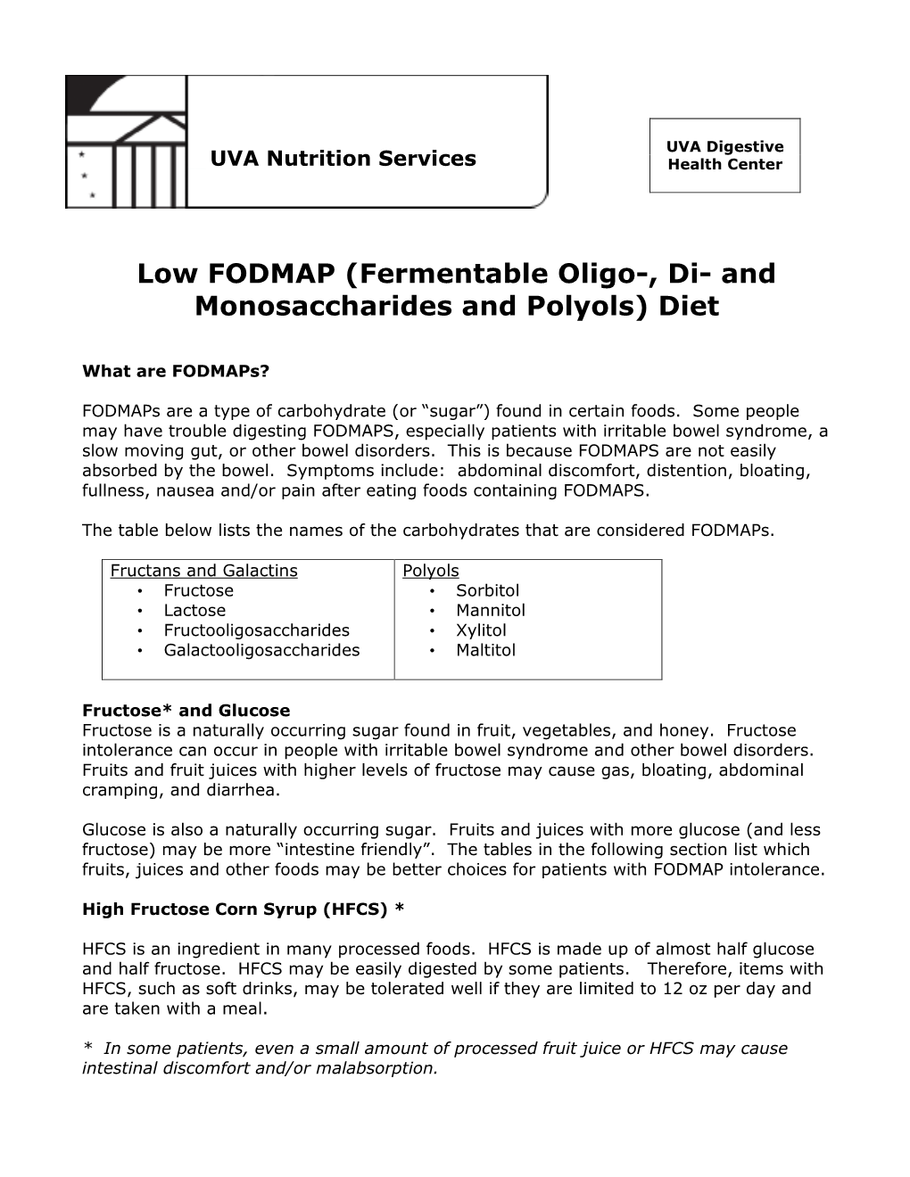 Low FODMAP (Fermentable Oligo-, Di- and Monosaccharides and Polyols) Diet