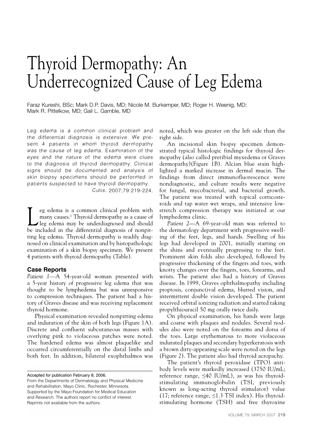 Thyroid Dermopathy: an Underrecognized Cause of Leg Edema