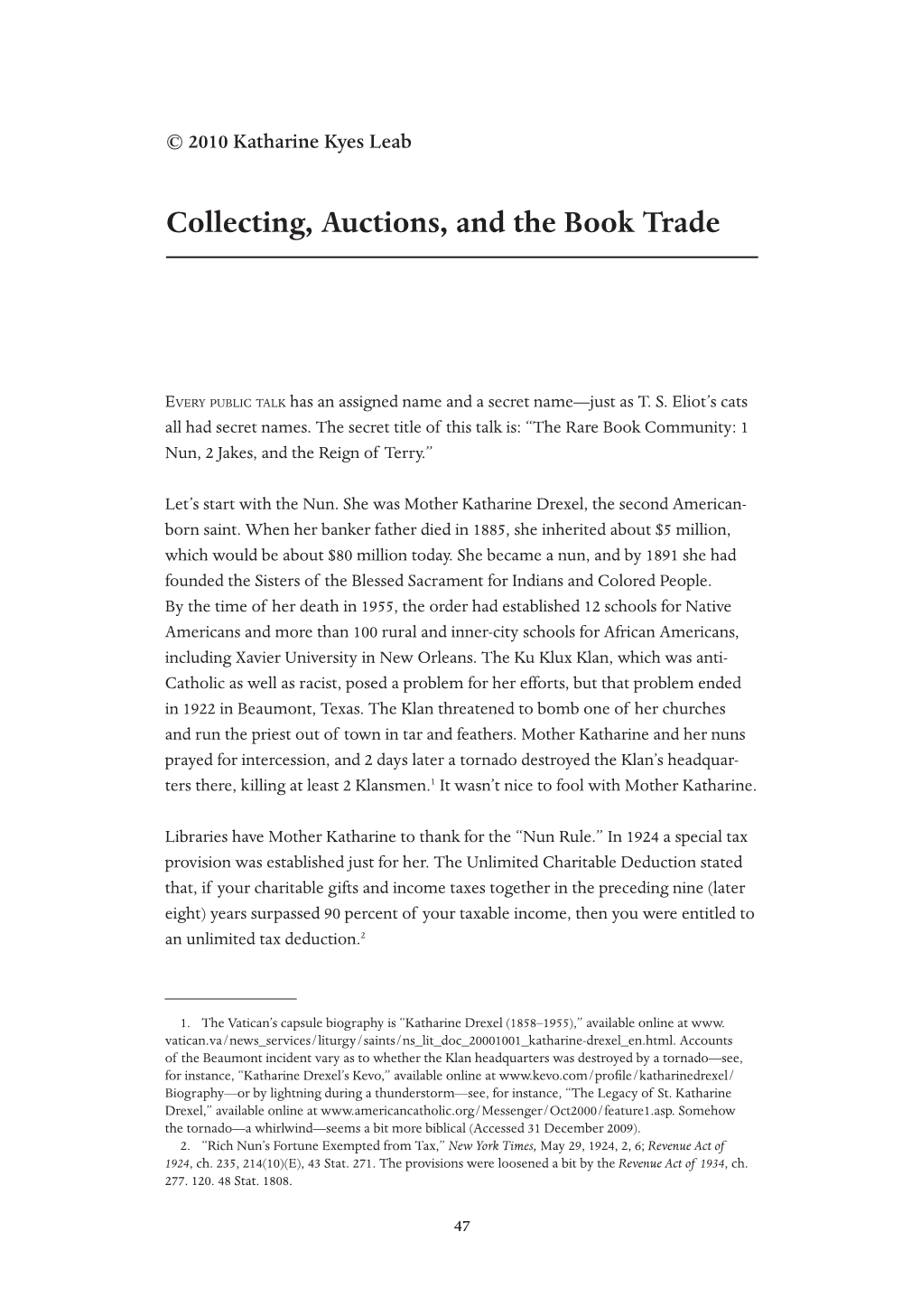 Leab, Katharine Kyes, Collecting, Auctions, and the Book Trade