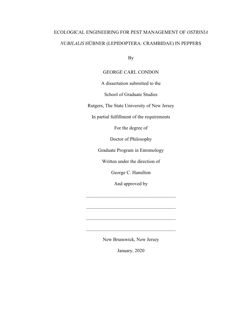 Ecological Engineering for Pest Management of Ostrinia Nubilalis Hübner (Lepidoptera