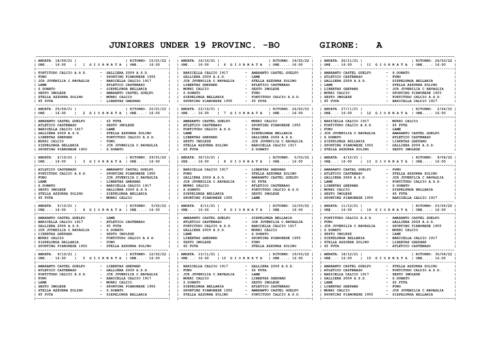 Juniores Under 19 Provinc. -Bo Girone: A