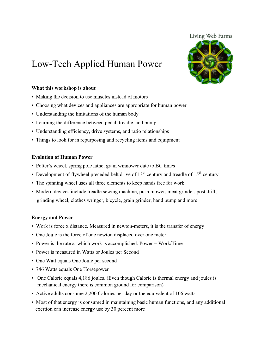 Low-Tech Applied Human Power