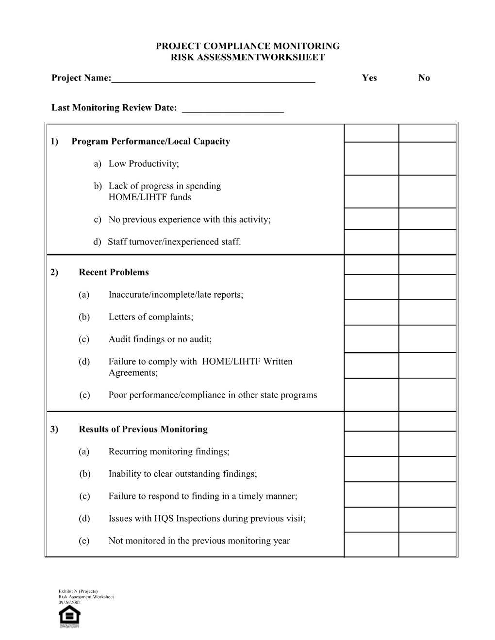 Project Compliance Monitoring