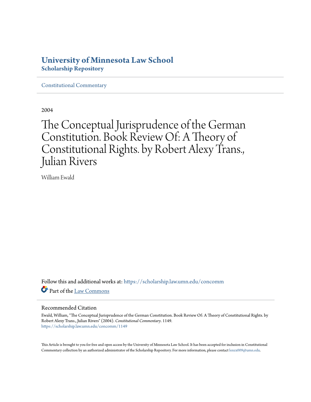 A Theory of Constitutional Rights. by Robert Alexy Trans., Julian Rivers William Ewald