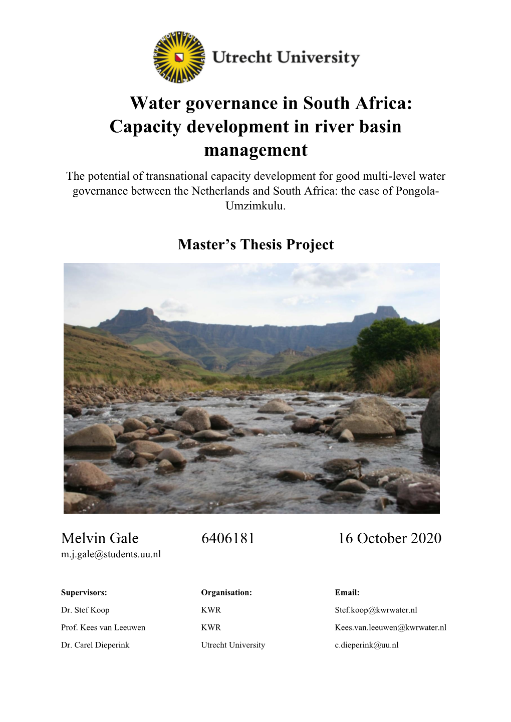 Water Governance in South Africa: Capacity Development in River Basin