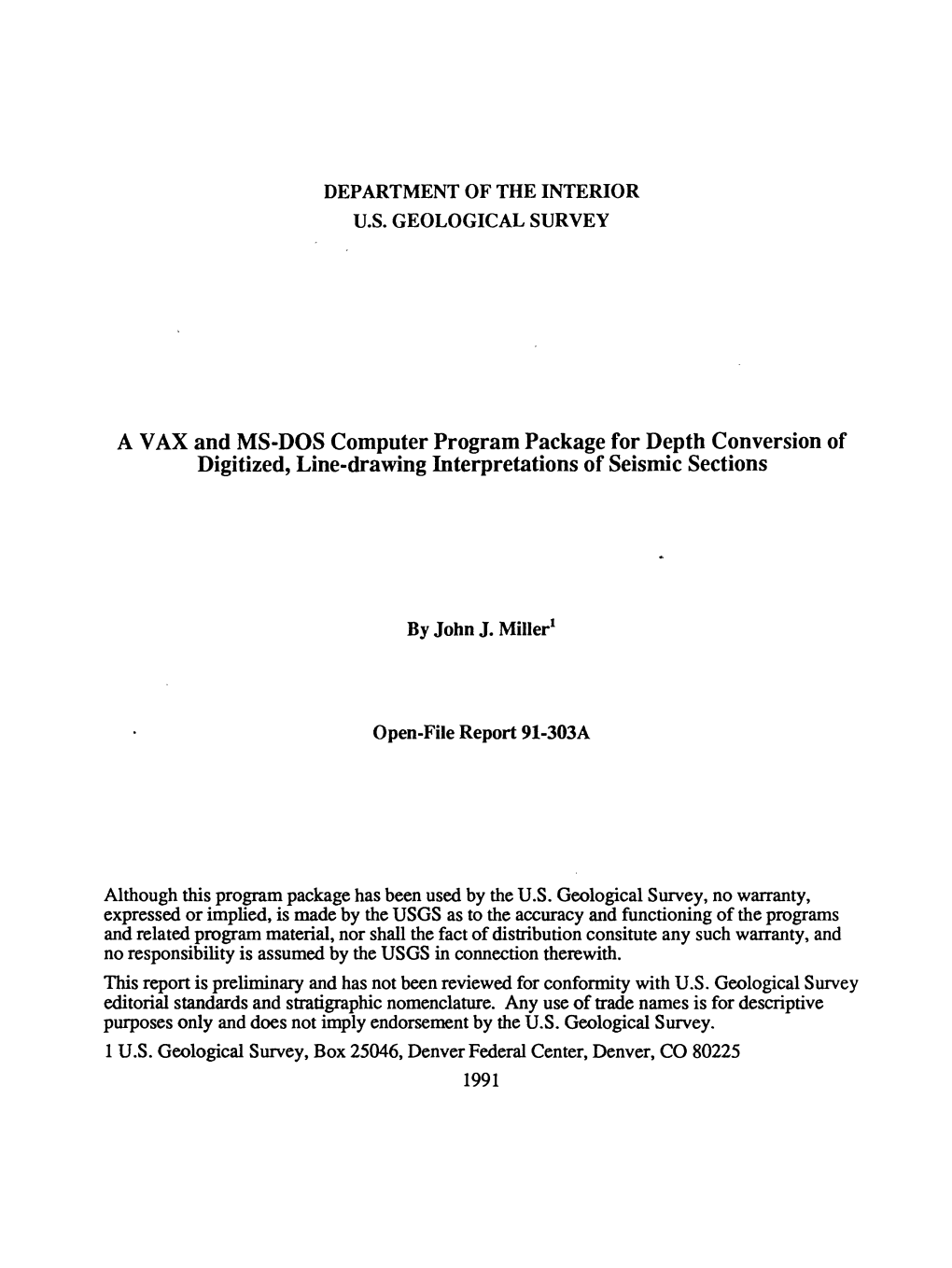 A VAX and MS-DOS Computer Program Package for Depth Conversion of Digitized, Line-Drawing Interpretations of Seismic Sections