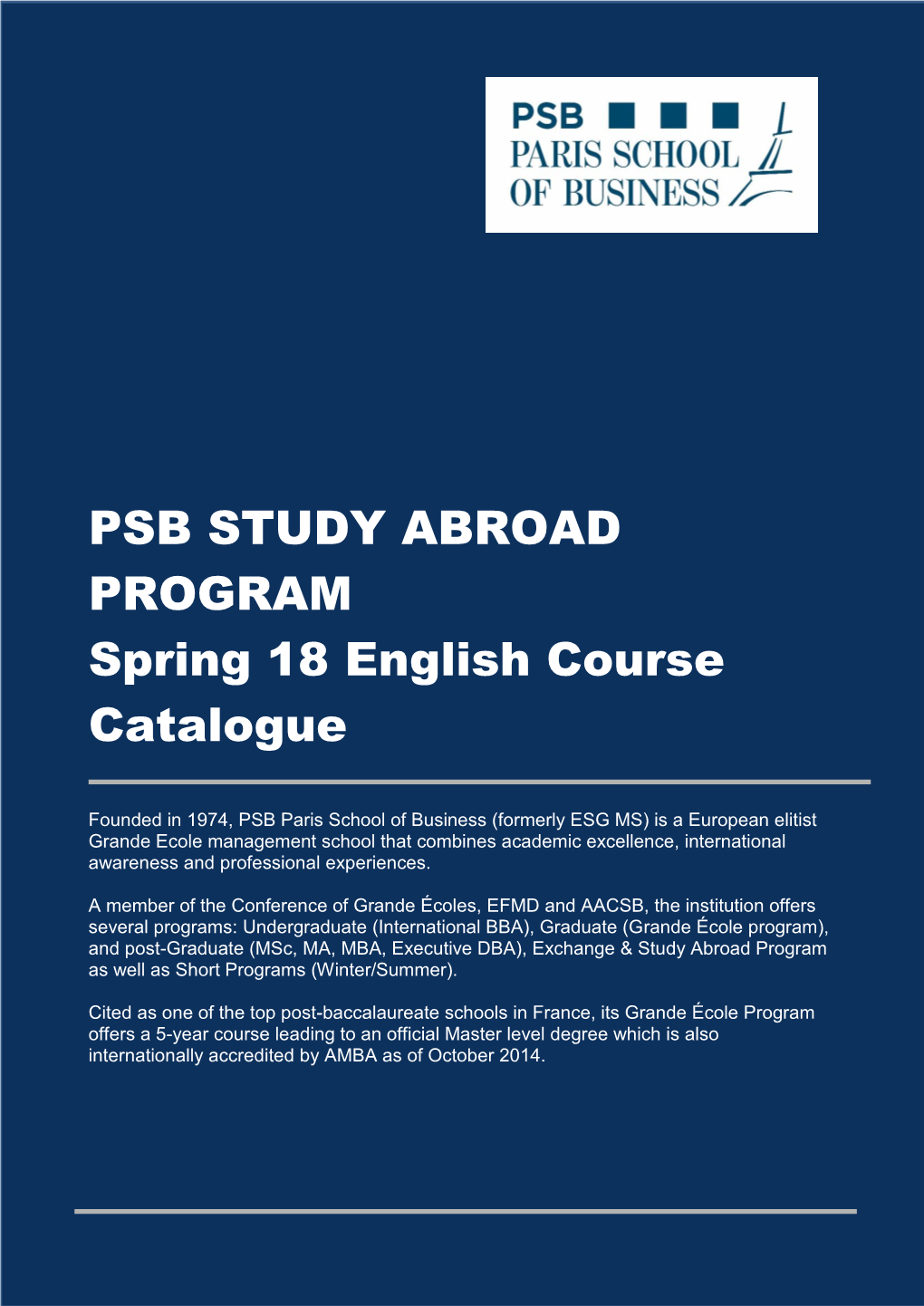 PSB STUDY ABROAD PROGRAM Spring 18 English Course Catalogue