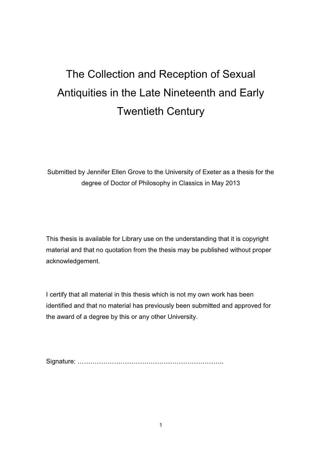 The Collection and Reception of Sexual Antiquities in the Late Nineteenth and Early Twentieth Century