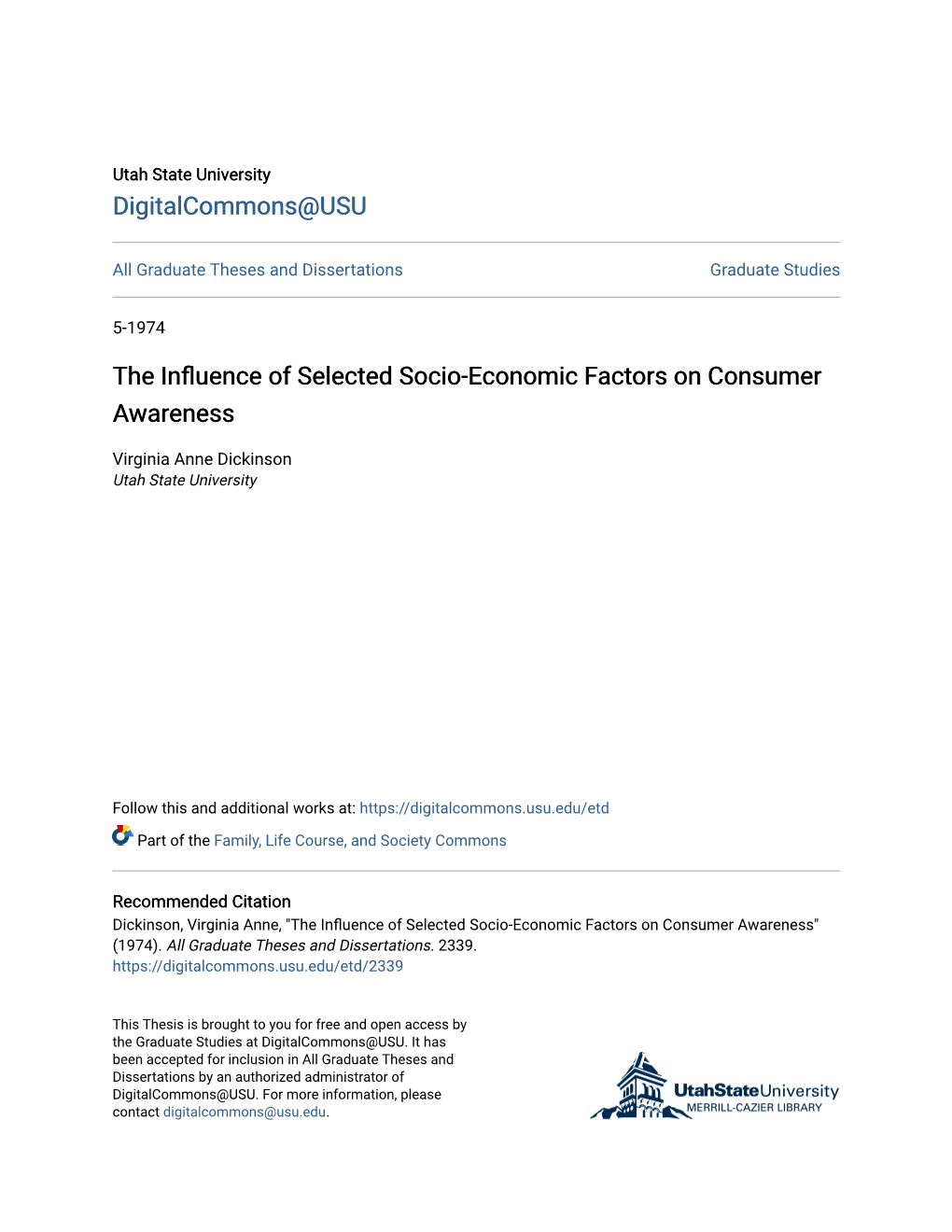 The Influence of Selected Socio-Economic Factors on Consumer Awareness
