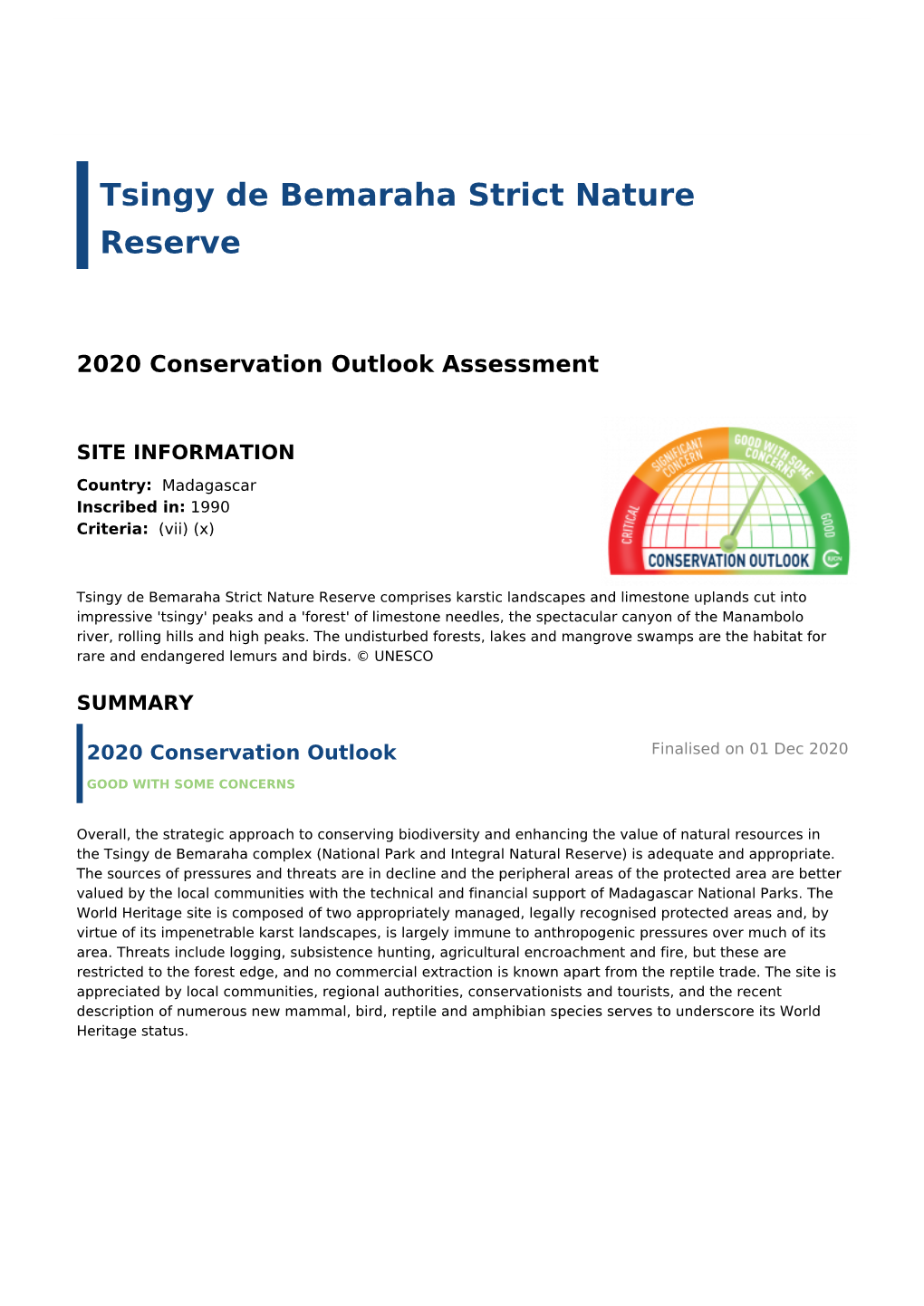 2020 Conservation Outlook Assessment