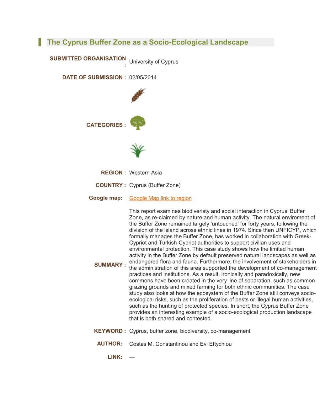 The Cyprus Buffer Zone As a Socio-Ecological Landscape