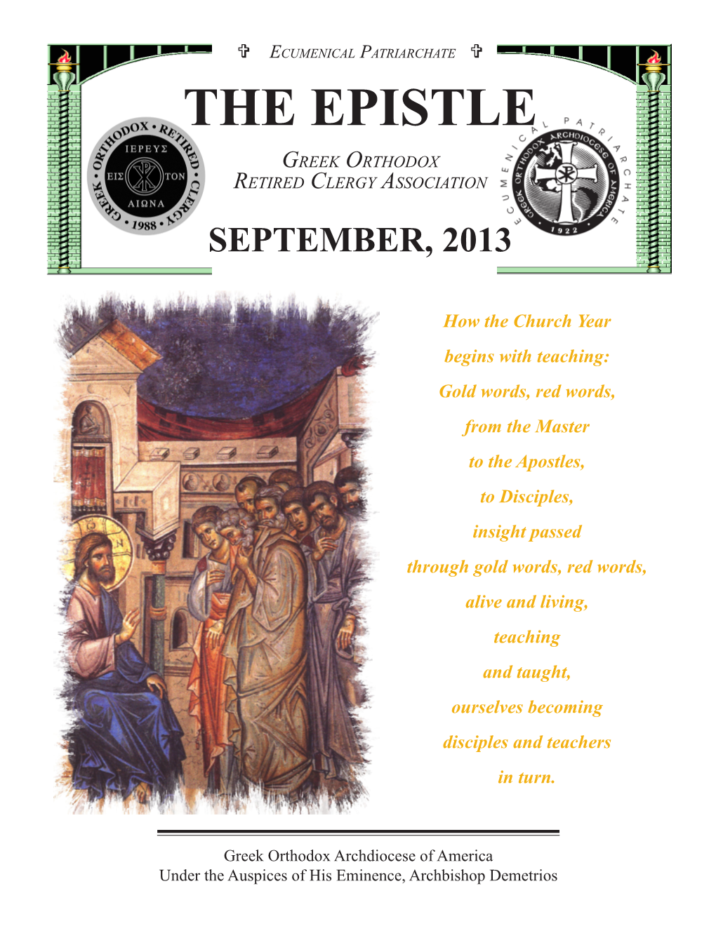 THE EPISTLE Greek Orthodox Retired Clergy Association SEPTEMBER, 2013