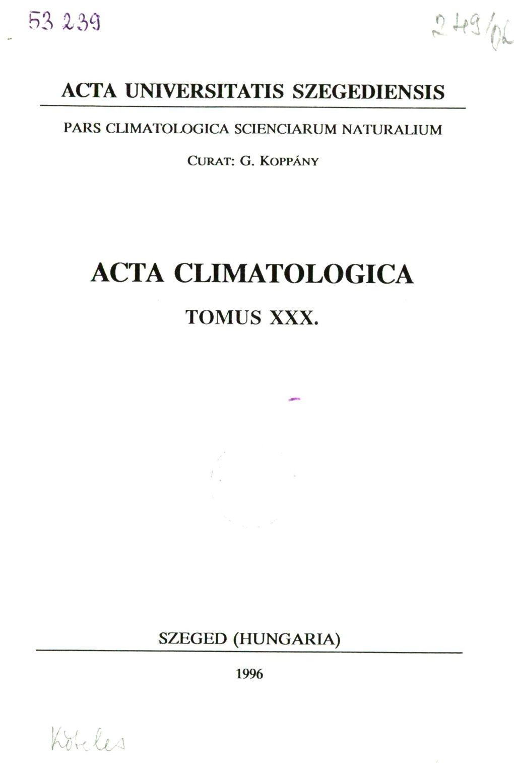 Acta Climatologica