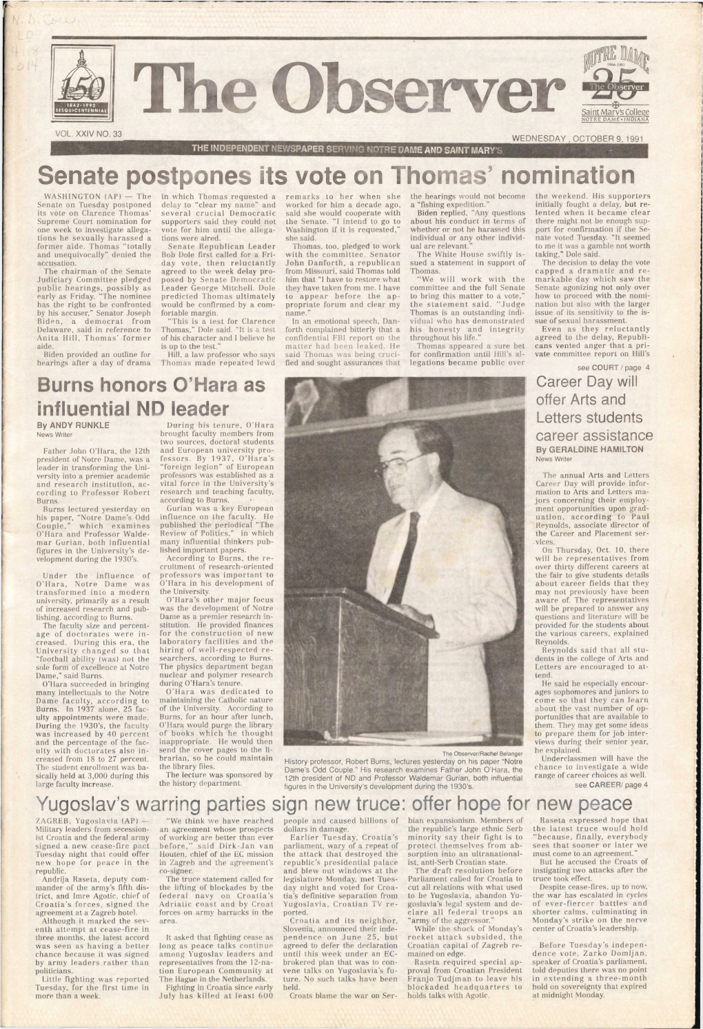 Senate Postpones Its Vote on Thomas' Nomination