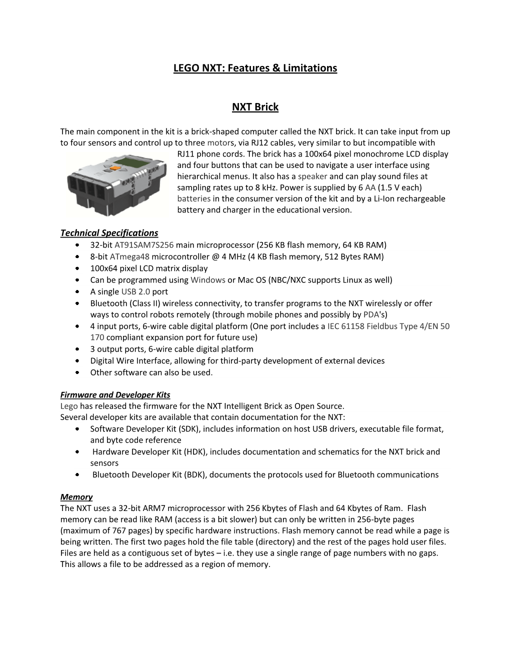 LEGO NXT: Features & Limitations