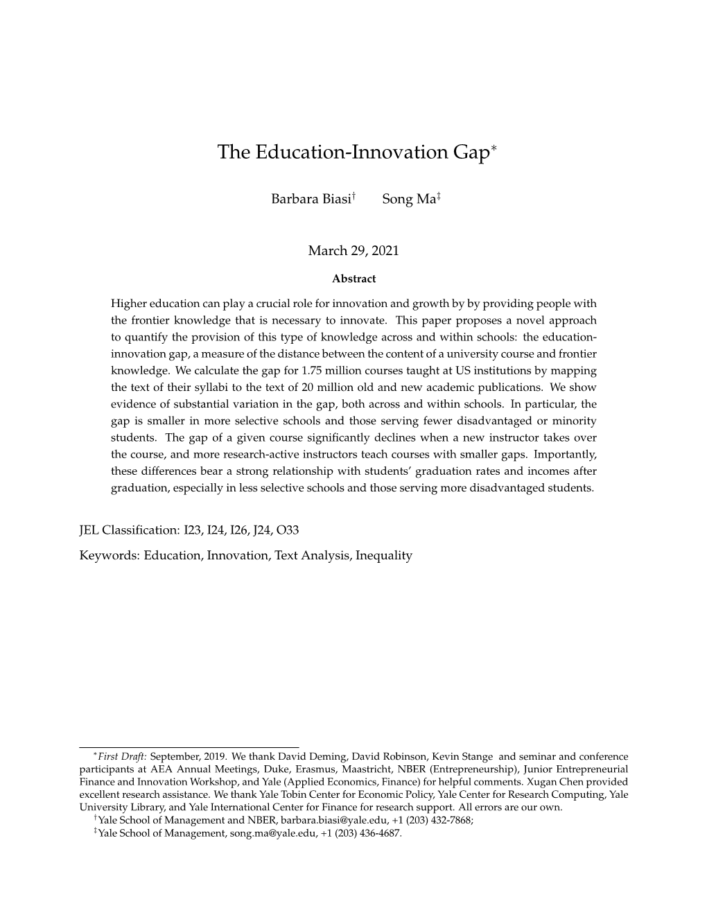 The Education-Innovation Gap∗