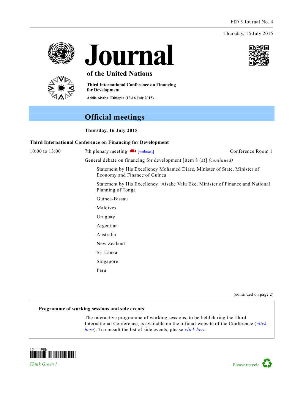 Journal Unit at United Nations Headquarters, New York, and Published in Addis Ababa, Ethiopia, by the Department for General Assembly and Conference Management