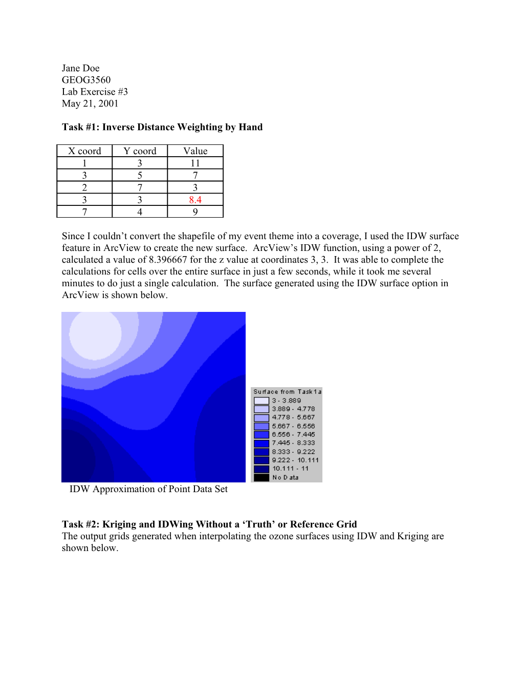 Task #1: Inverse Distance Weighting by Hand