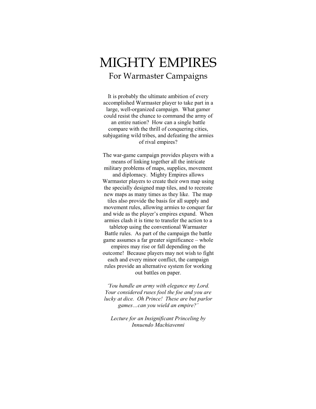 MIGHTY EMPIRES for Warmaster Campaigns