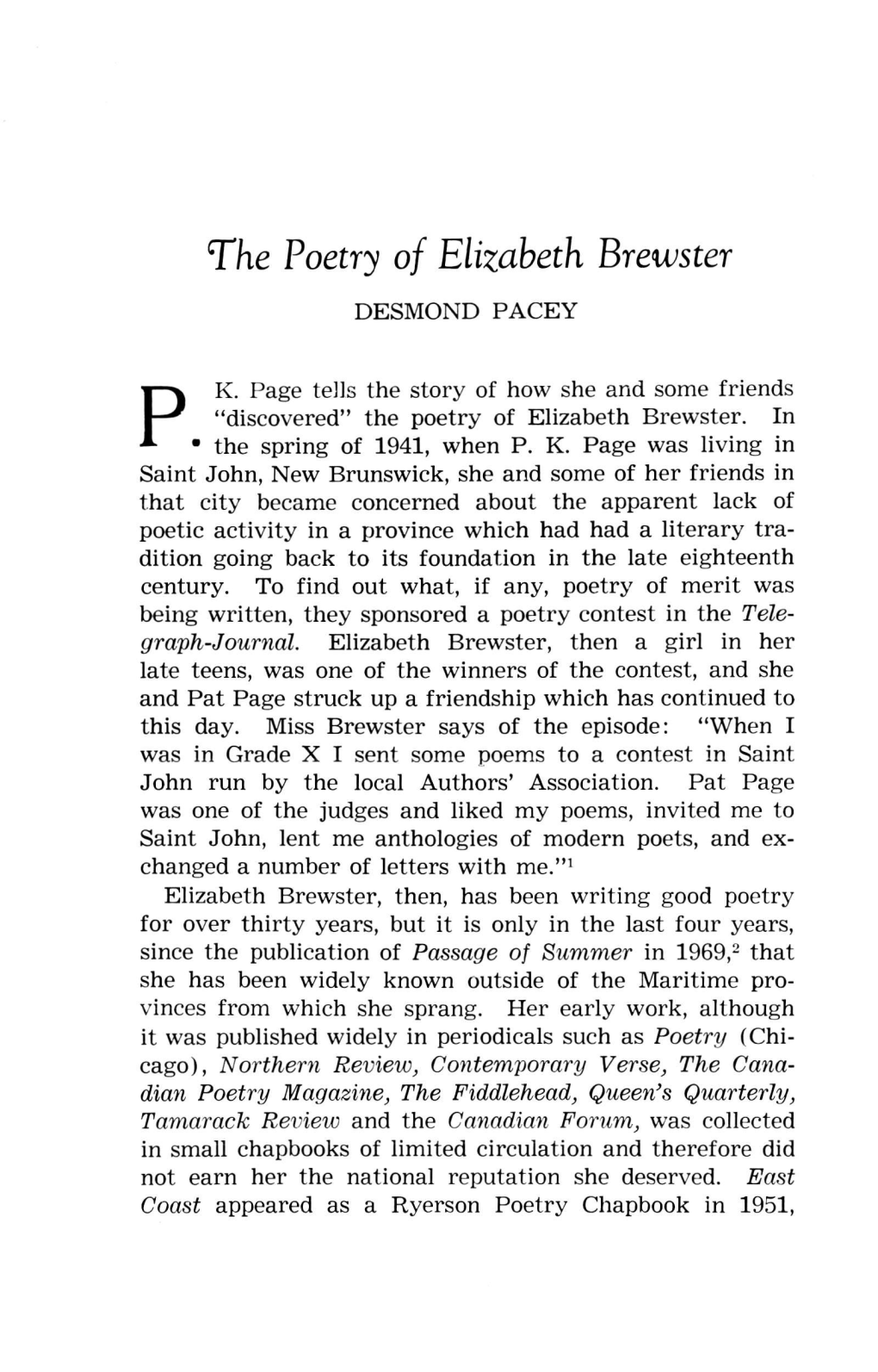 The Poetry of Elizabeth Brewster
